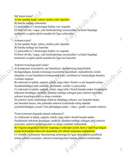 axborotlar tizimi haqida ma'lumotlar — DOCX