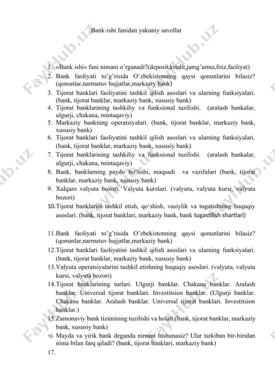 bank-ishi fanidan yakuniy savollar — DOCX