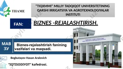 biznes-rejalashtirishning vazifalari va maqsadi — PPTX