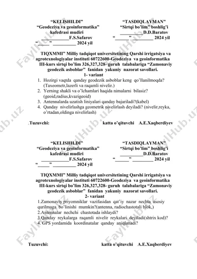 zamonaviy geodezik asboblar fanidan yakuniy nazorat savollari — DOCX