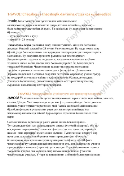 chaqaloq va chaqaloqlik davrining o‘ziga xos xususiyatlati — DOCX