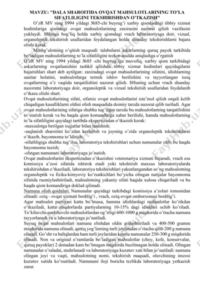 ovqat mahsulotlarining sifatini tekshirish — DOCX