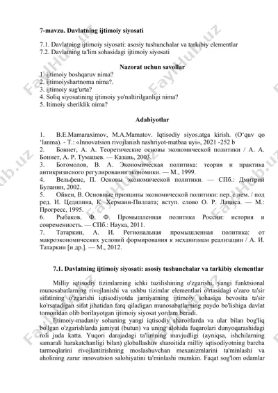 davlatning ijtimoiy siyosati — DOCX