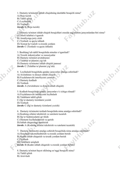 dasturiy ta'minotni ishlab chiqish bosqichlari — DOCX