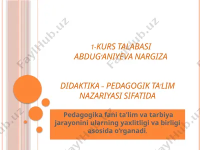 didaktika – pedagogikta’lim nazariyasi sifatida — PPTX
