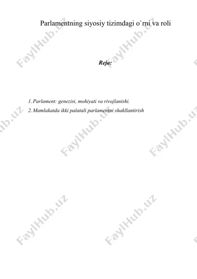 parlamentning siyosiy tizimdagi o`rni va roli — DOCX