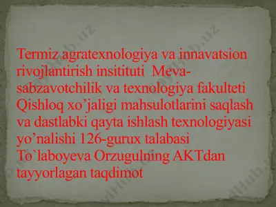 meva-sabzavotchilik va texnologiya fakulteti — PPTX