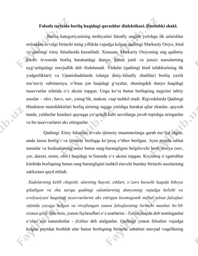 falsafa tarixida borliq haqidagi qarashlar dialektikasi — DOCX