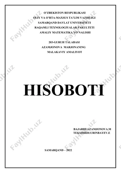 oddiy differensial tenglamalar vositasida ifodalanuvchi matematik modellariga misollar — DOC