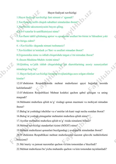 hayot faoliyati xavfsizligi — DOCX