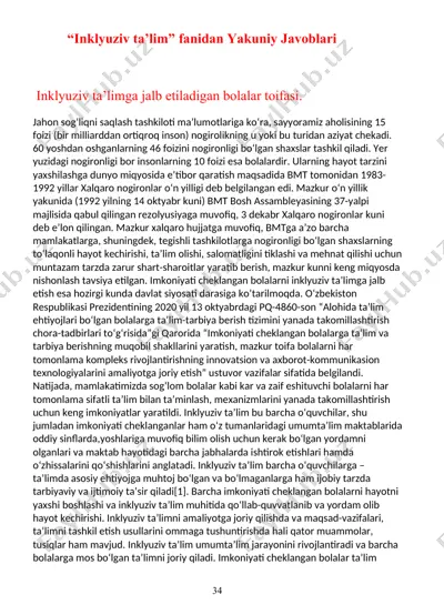 inklyuziv ta'limning muhimligi va cheklanayotgan bolalar uchun ta'lim-tarbiya — DOCX