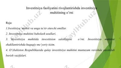 investitsiya faoliyatini rivojlantirish — PPTX