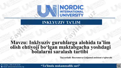inklyuziv guruhlar uchun ta'lim olishtirish rejalari — PPTX
