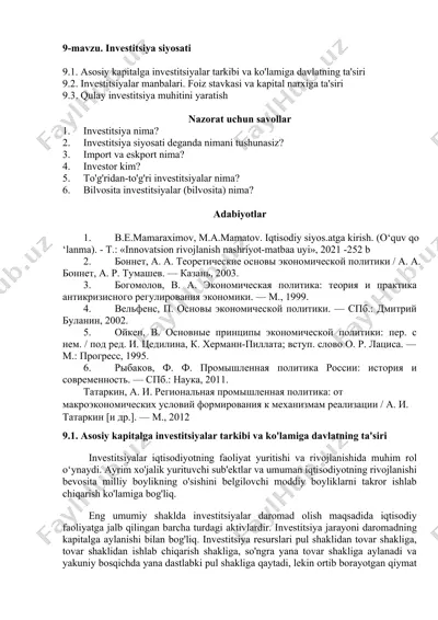 investitsiya siyosati — DOCX