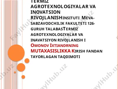 moy saqlash va dastlabki qayta ishlash texnologiyasi — PPTX