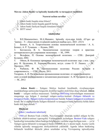 jahon banki va iqtisodiy hamkorlik va taraqqiyot tashkiloti — DOCX