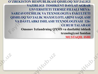 meva-sabzavotlarni saqlash va dastlabki qayta ishlash texnologiyasi — PPTX