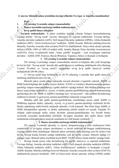 xx asrning 2-yarmida xalqaro munosabatlar — DOCX