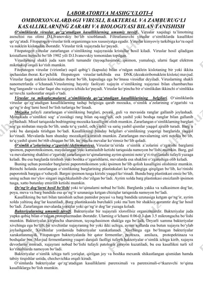 o‘simliklarda viruslar va fitopatogen viruslar — DOCX