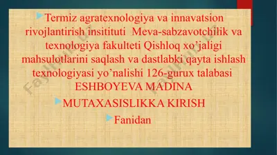 go‘shtmahsulotlarini saqlash va qayta ishlash texnologiyasi — PPTX