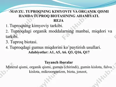 tuproqning kimyoviy va organik qismi haqida — PPTX