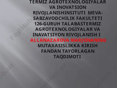meyve-sabzavotlarini saqlash va dastlabki qayta ishlash texnologiyasi — PPTX