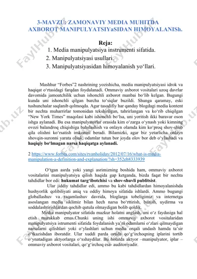media manipulyatsiyasi haqida ma'lumot — DOCX