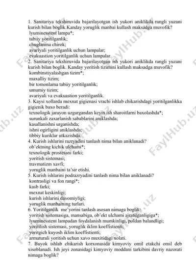 sanitariya tekshiruvida bajarilayotgan ishlar uchun yoritish lampa — DOCX