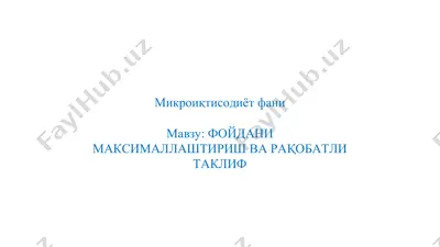 mikro iqtisodiyot fanining mavzusi: foydani maksimallashtirish va raqobatli taklif — DOCX
