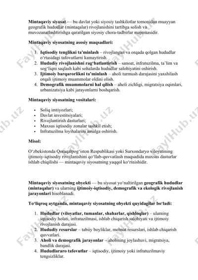 mintaqaviy siyosat — DOCX