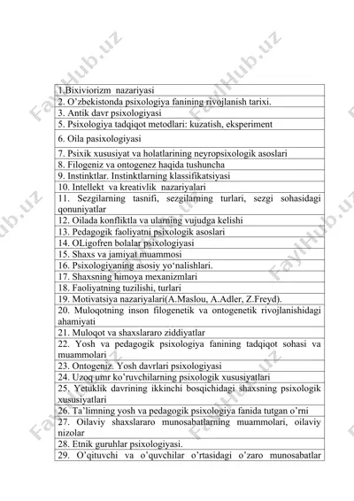 psixologiya tadqiqot metodlari: kuzatish, eksperiment — DOCX