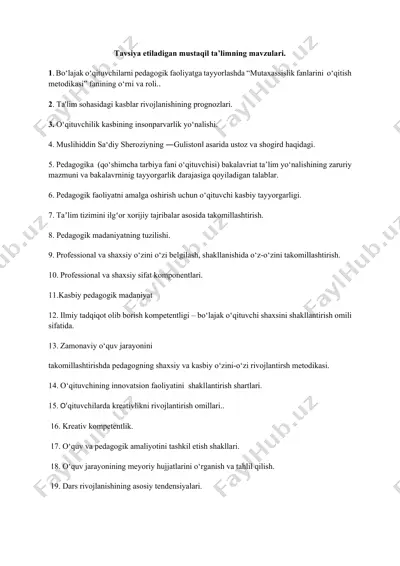 ta'lim sohasidagi kasblar rivojlanishining prognozlari — DOCX