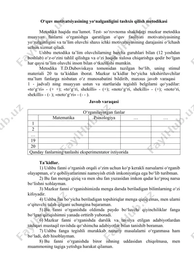 o‘quv motivatsiyasining yo‘nalganligini tashxis qilish metodikasi — DOC