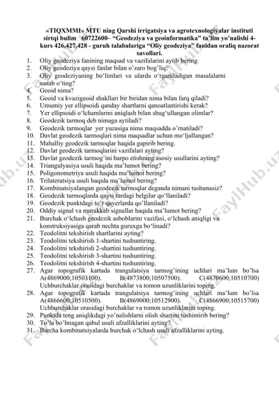 oliy geodeziya fanidan oraliq nazorat savollari — DOCX