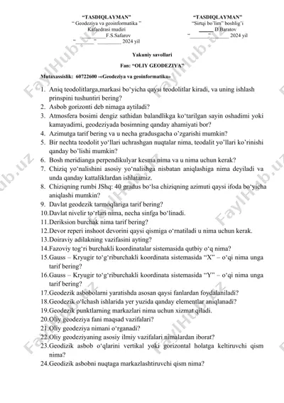 geodeziya va geoinformatika — DOCX