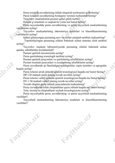 paxta tozalash zavodlarining ishlab chiqarish tuzilmasi — DOC