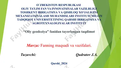 oliygeodeziya fanidan ta'yorlangan taqdimot — PPTX