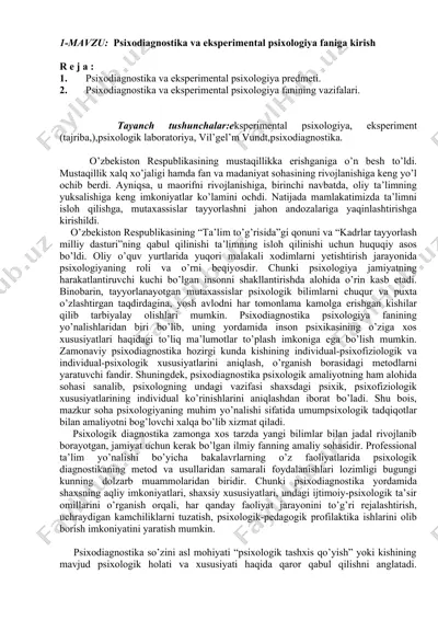 psixodiagnostika va eksperimental psixologiya faniga kirish — DOC