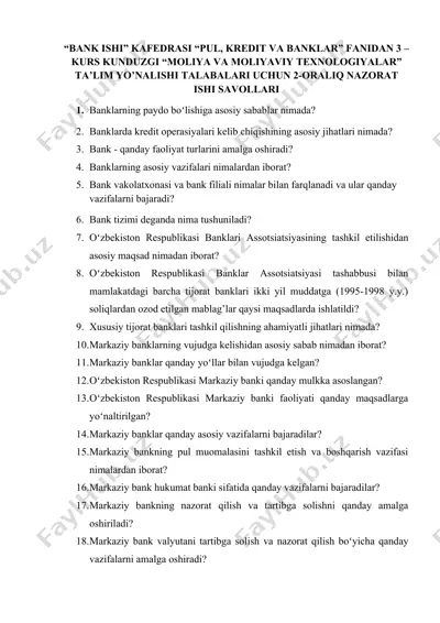 "moliya va moliyaviy texnologiyalar ta'lim yo'nalishi" nazariy qismi — DOCX