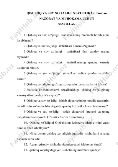 qishloq va suv xo‘jaligi statistikasi — DOC