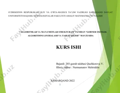 "gorner sxemasi. algoritimni loyihalash va tahlil qilish" — PPT