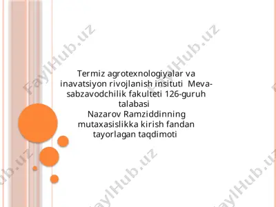 meva-sabzavodchilik fakulteti 126-guruh talabasi nazarov ramziddinning mutaxasislikka kirish fandan ta'yorlagan taqdimoti — PPTX