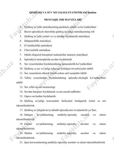 qishloq va suv xo'jaligi statistikasi — DOC