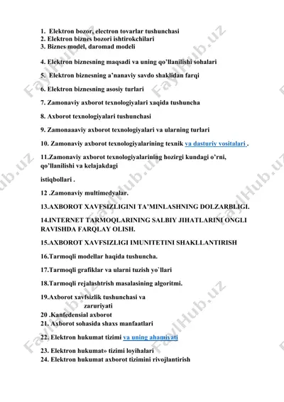 elektron bozor va electron tovarlar tushunchasi — DOCX