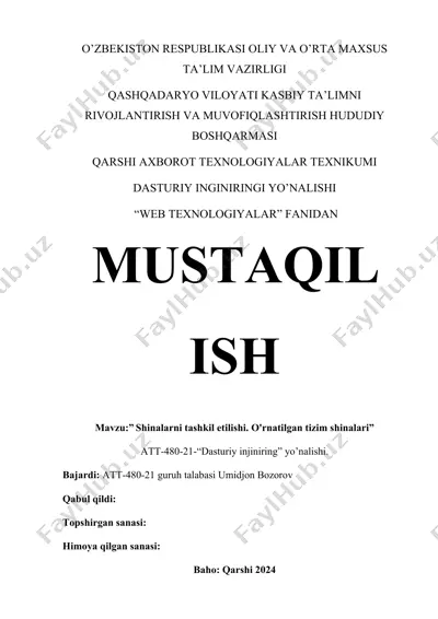 shinalarni tashkil etish — DOCX