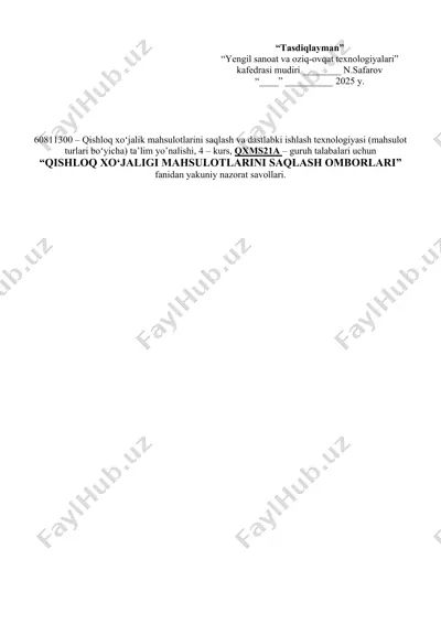 qishloq xo‘jaligi mahsulotlarini saqlash va dastlabki ishlash texnologiyasi — DOCX