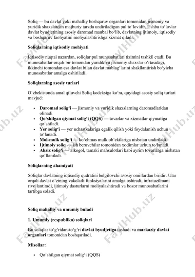 soliqlar haqida ma'lumot — DOCX