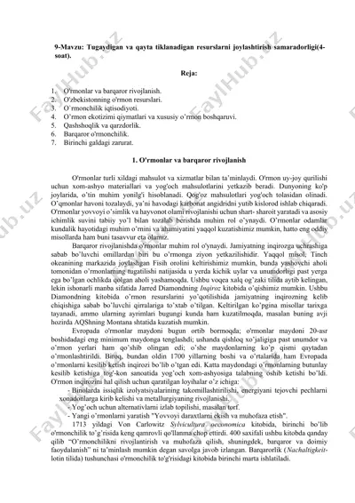 o'rmonlar va barqaror rivojlanish uchun resurslar — DOCX