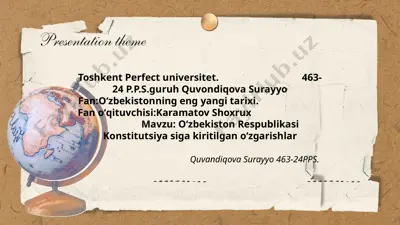 oʻzbekiston respublikasi konstitutsiya siga kiritilgan oʻzgarishlar — PPTX