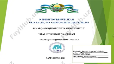 o’zbekiston respublikasi mintaqavi iqtisodiyot — PPTX